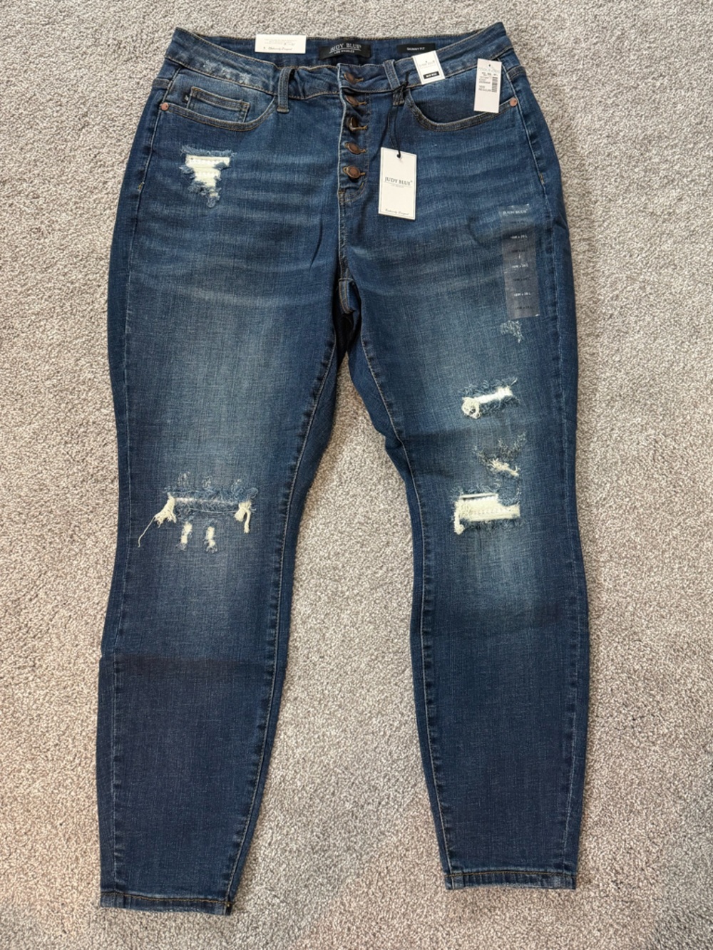 Judy Blue Distressed Dark Wash High-Rise Button-Fly Jeans